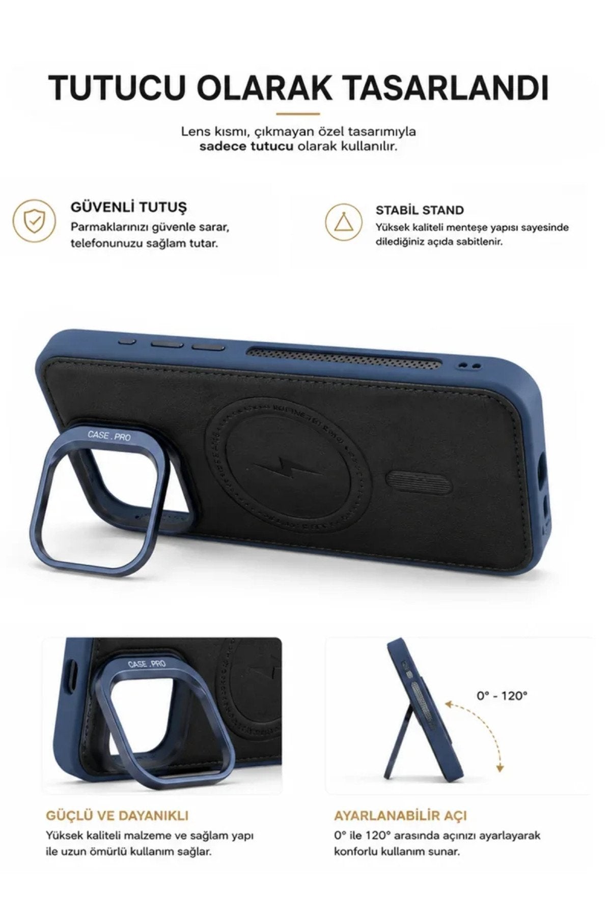 iPhone 17 Air GripStand MagSafe Deri Kılıf Lacivert