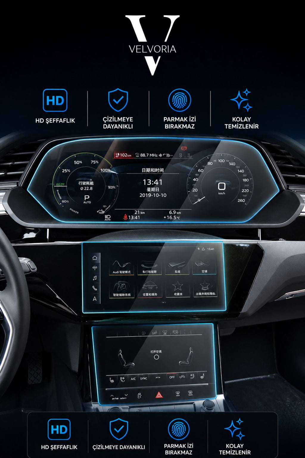 Audi Q8 2020-2023 Gösterge Ve Multimedya Çift Navigasyon Esnek Nano Ekran Koruyucu