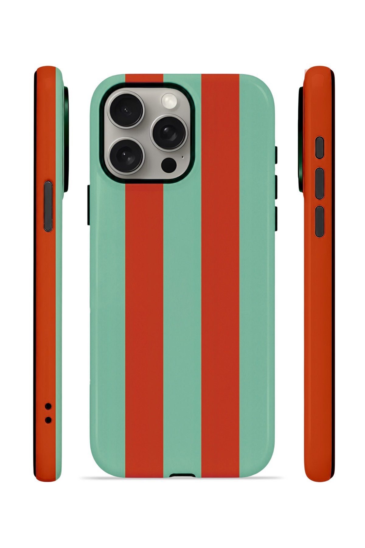 iPhone 15 Pro Vorian Çift Katmanlı Kılıf Terracotta Mint Stripe