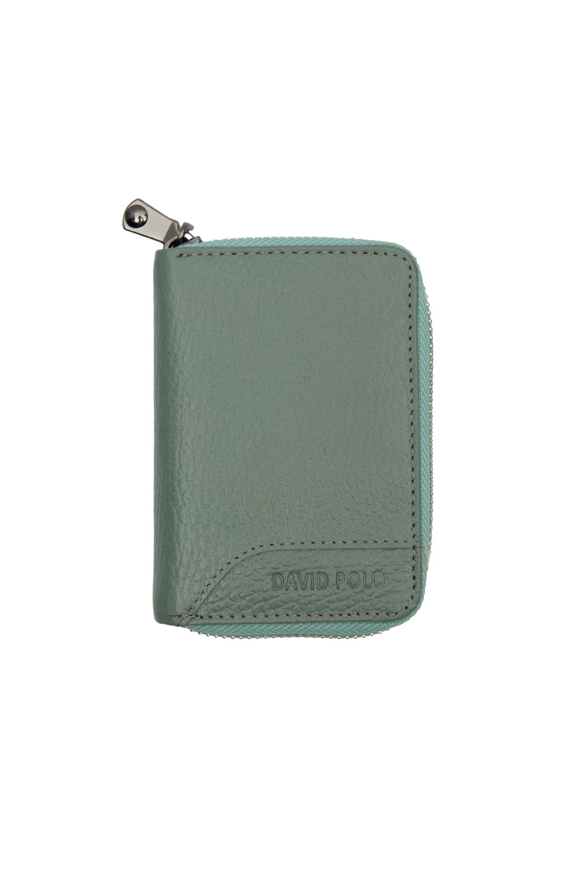 Hakiki Deri Fermuarlı Yeşil Unisex Cüzdan Kartlık