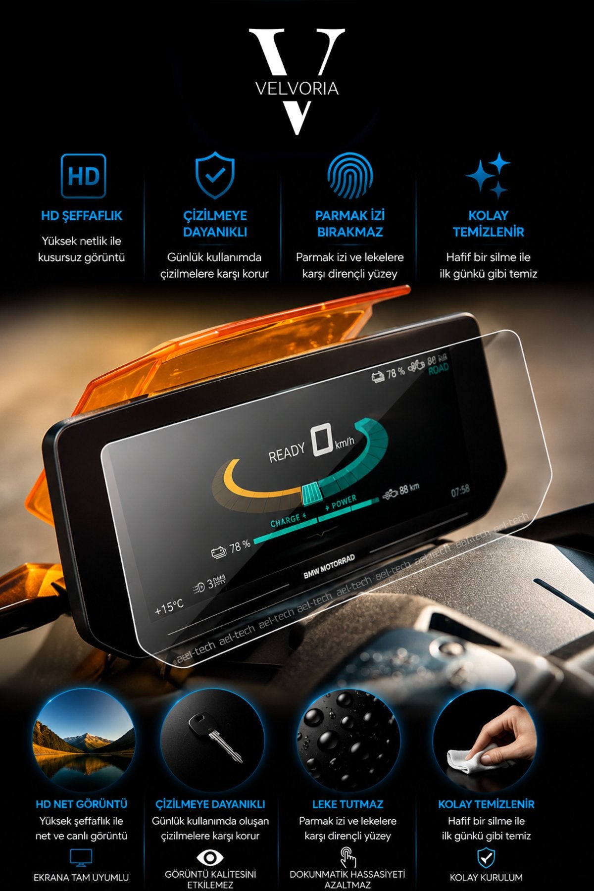 BMW CE 04 Motosiklet 10.25 inç Dijital Gösterge Uyumlu Nano Anti-Broken Ekran Koruyucu Film