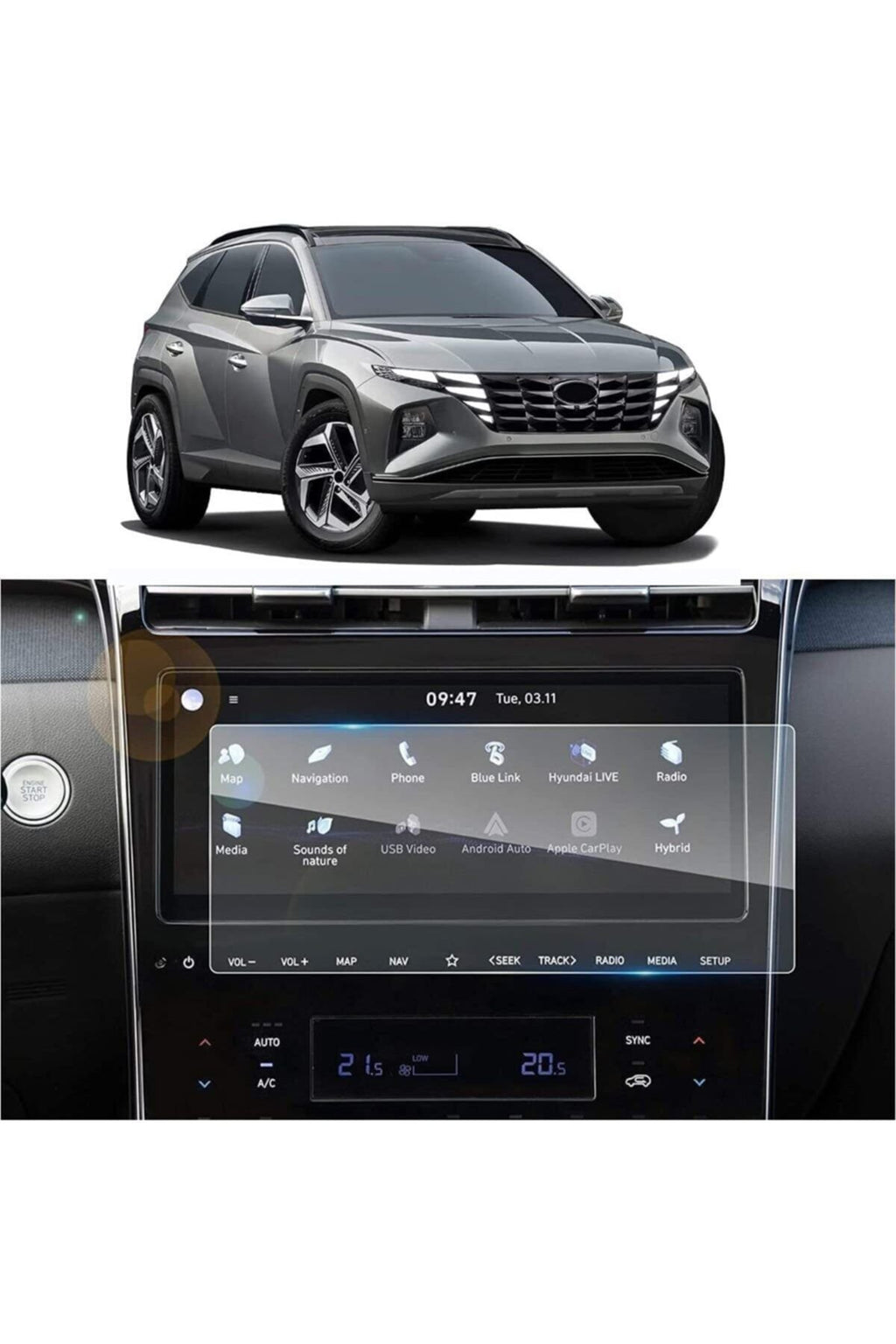 Hyundai Tucson 2021 10.25 Inç Multimedya Glass Ekran Koruyucu Nano