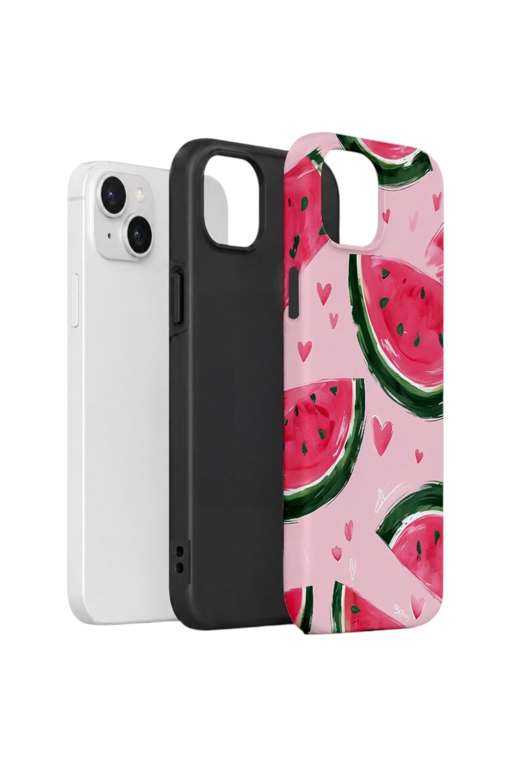 iPhone 14 Vorian Çift Katmanlı Kılıf Watermelon Hearts