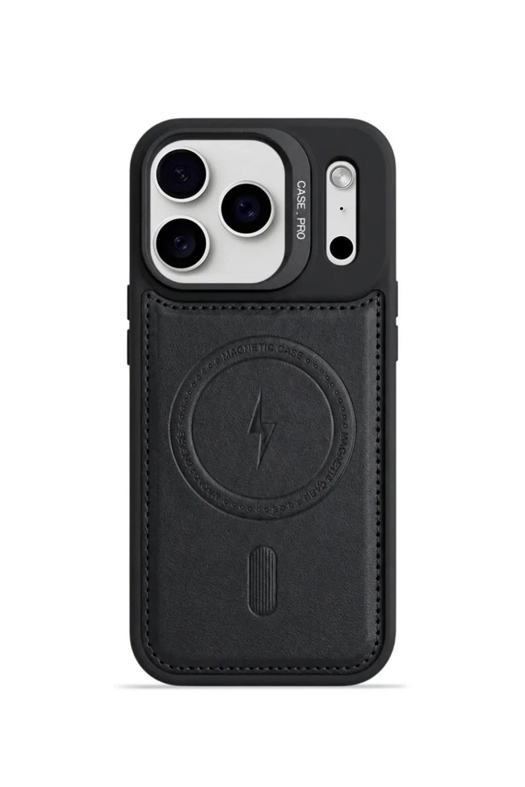 iPhone 17 Pro GripStand MagSafe Deri Kılıf Siyah