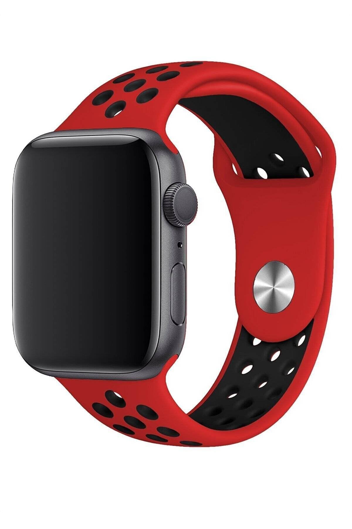 Apple Watch Fileli Kordon Kırmızı-Siyah