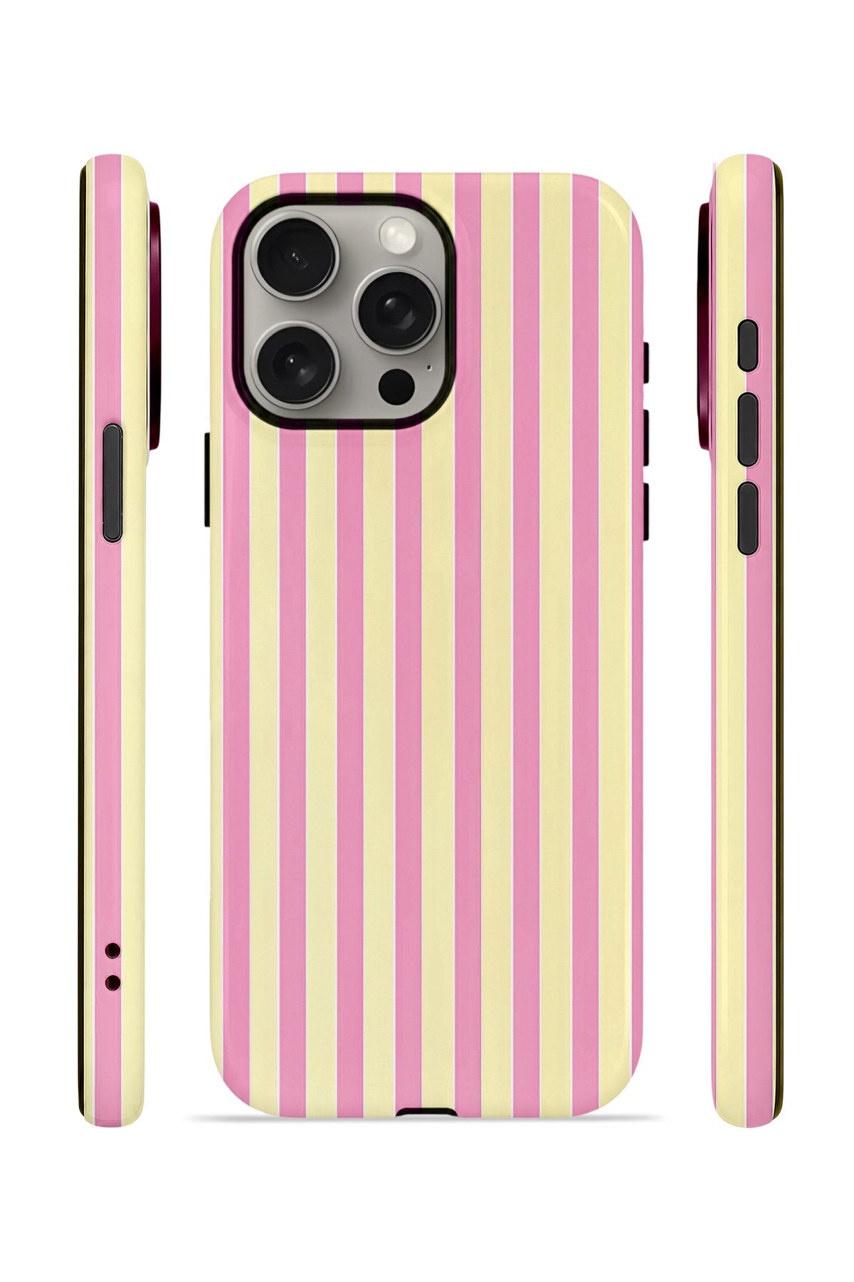iPhone 15 Pro Max Vorian Çift Katmanlı Kılıf Pink Lemon Pinstripe