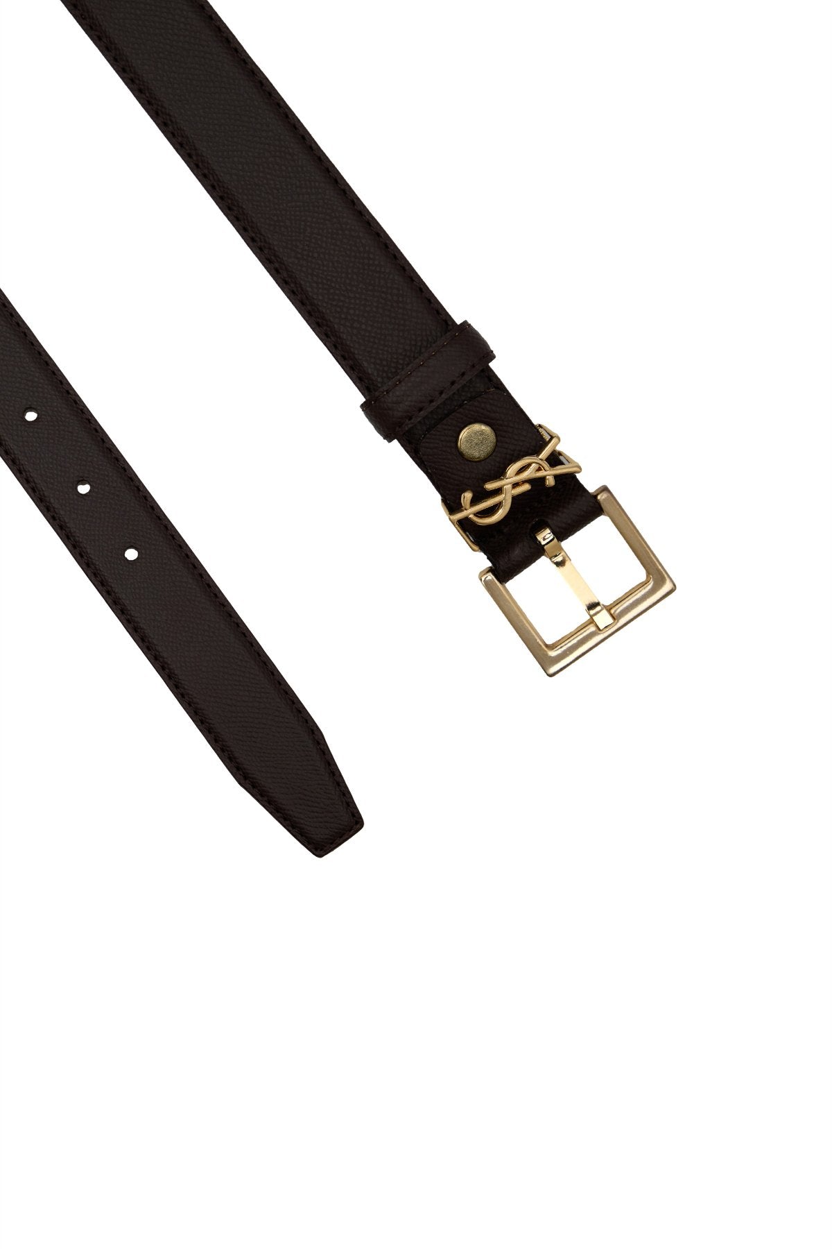 Kahverengi Kadın Parlak Gold Tokalı Deri Kemer