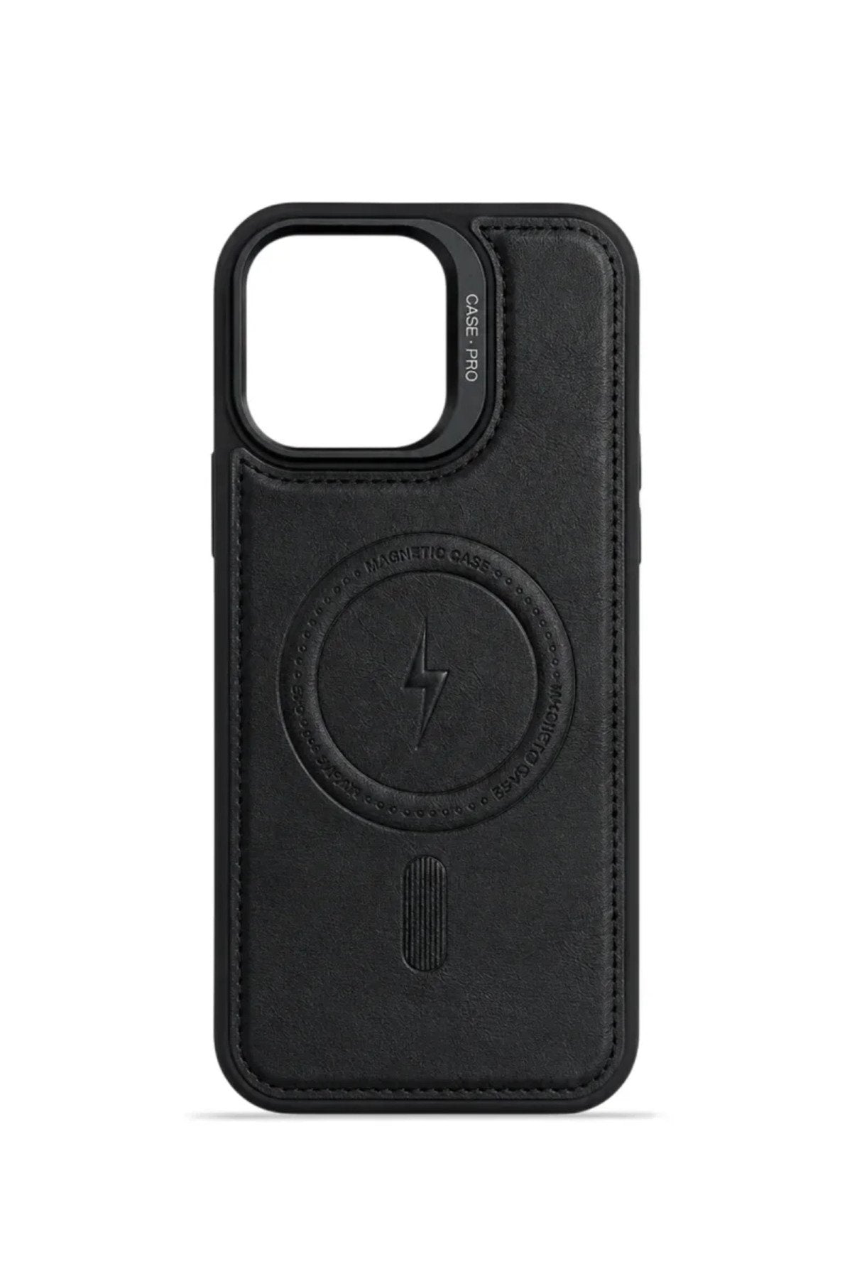 iPhone 14 GripStand MagSafe Deri Kılıf Siyah