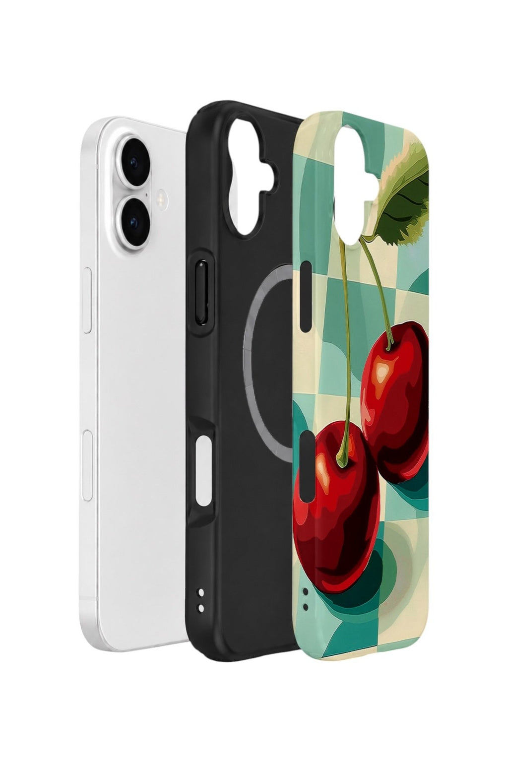 iPhone 16 Vorian Çift Katmanlı MagSafe Kılıf Retro Cherry Pop