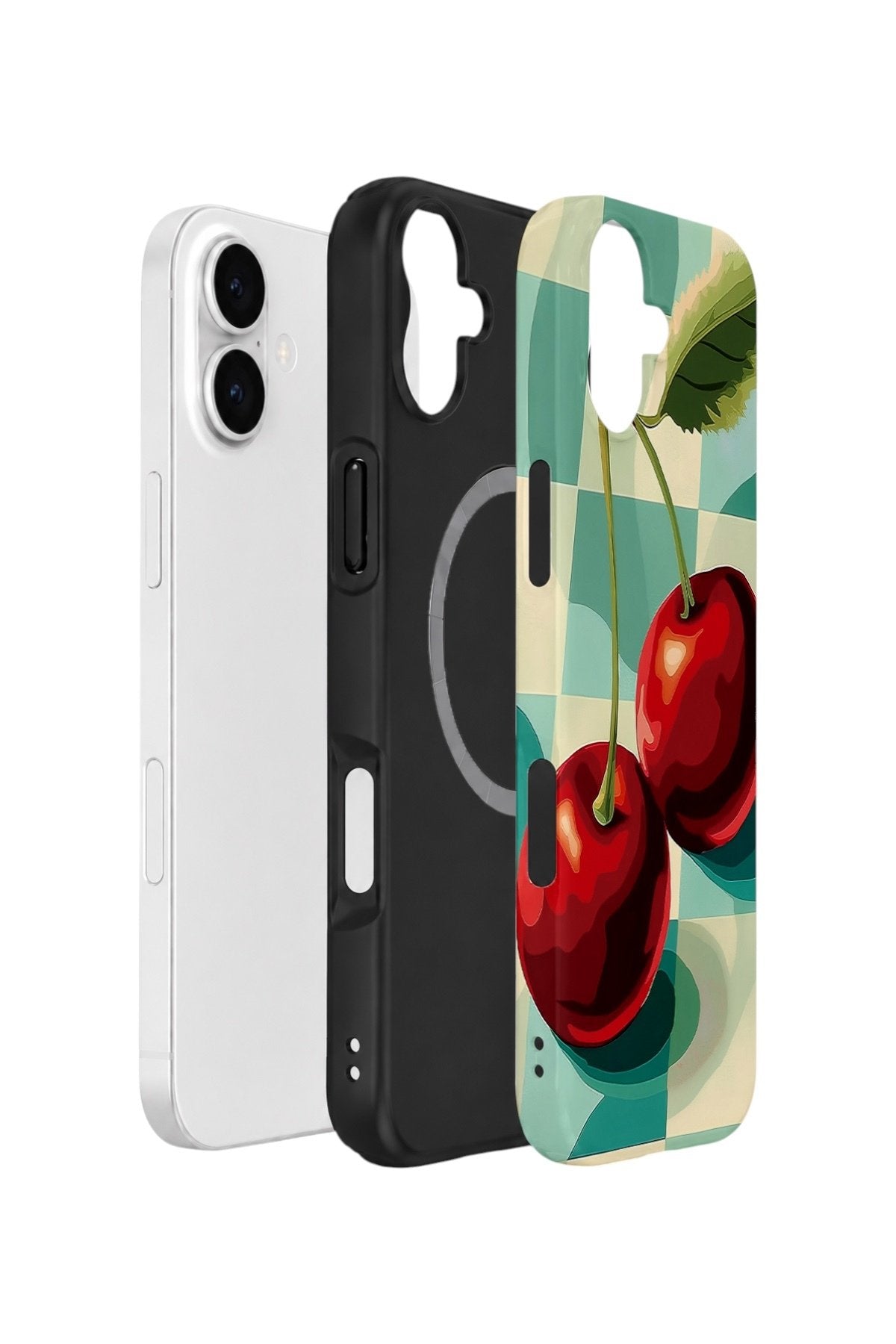 iPhone 16 Vorian Çift Katmanlı MagSafe Kılıf Retro Cherry Pop