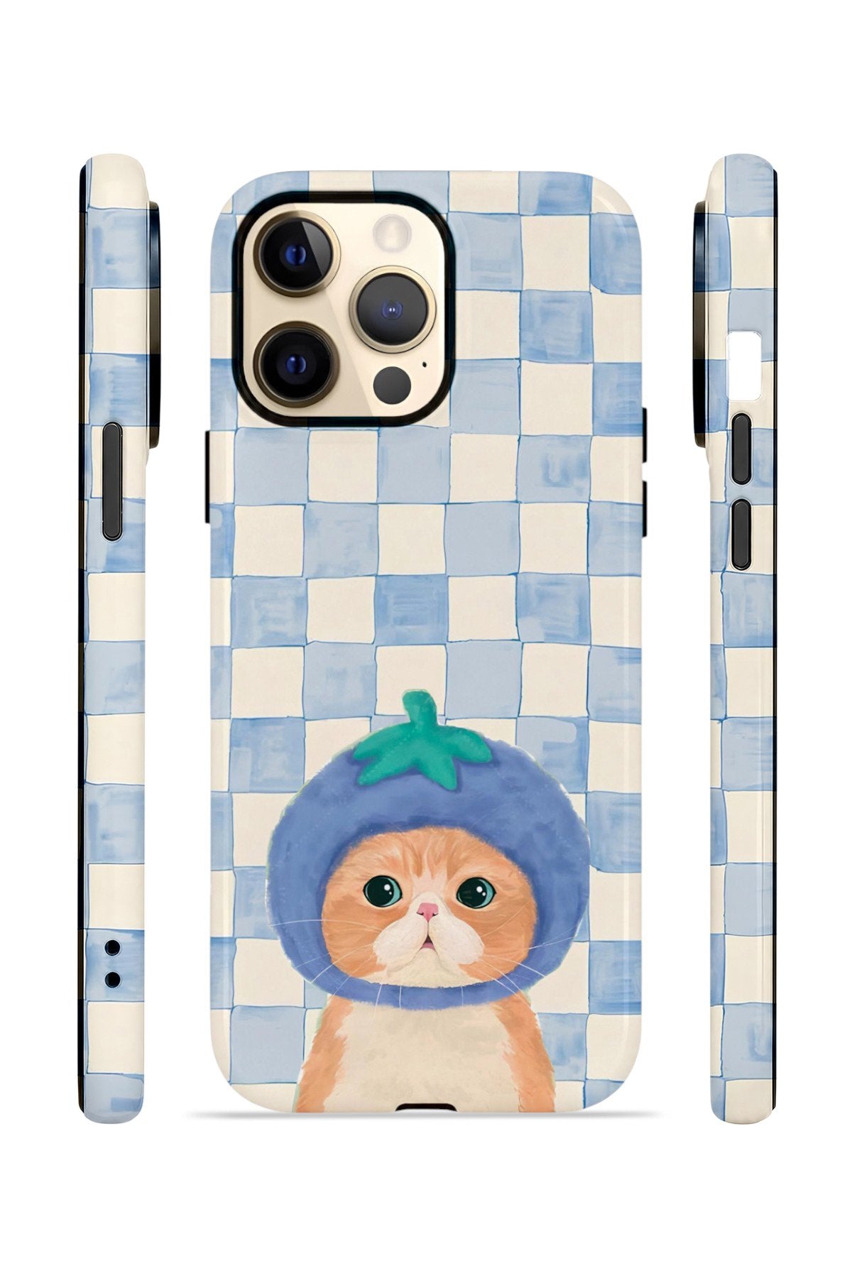 iPhone 12 Pro Vorian Çift Katmanlı Kılıf Blueberry Cat Check