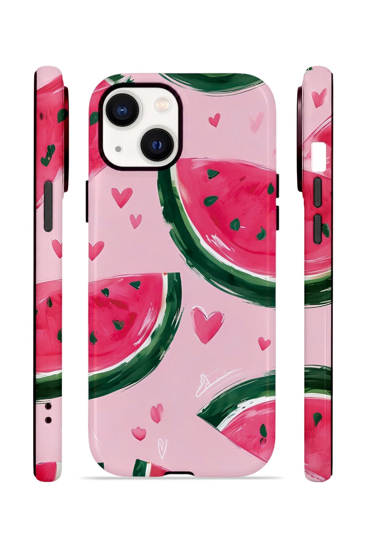 iPhone 14 Plus Vorian Çift Katmanlı Kılıf Watermelon Hearts