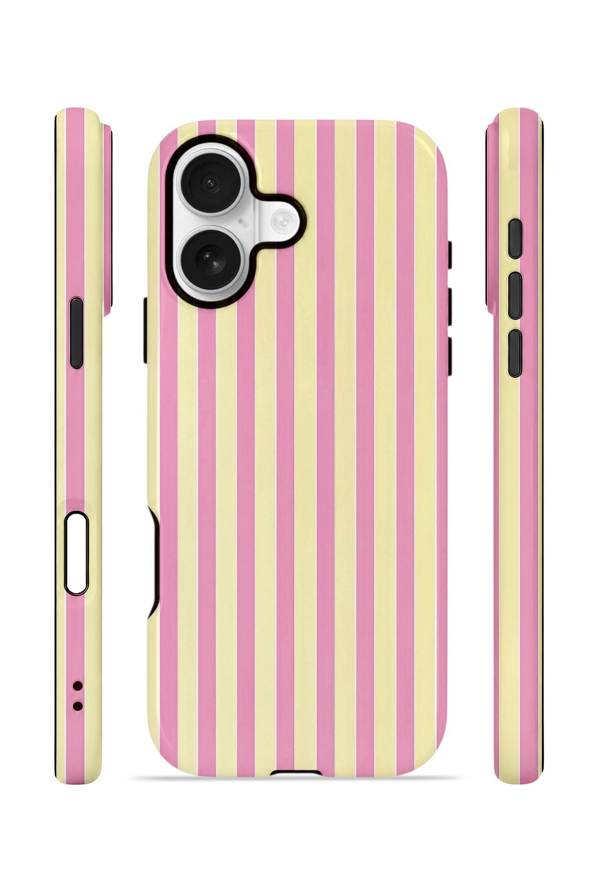 iPhone 16 Vorian Çift Katmanlı Kılıf Pink Lemon Pinstripe