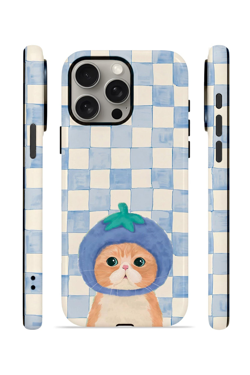 iPhone 15 Pro Max Vorian Çift Katmanlı Kılıf Blueberry Cat Check