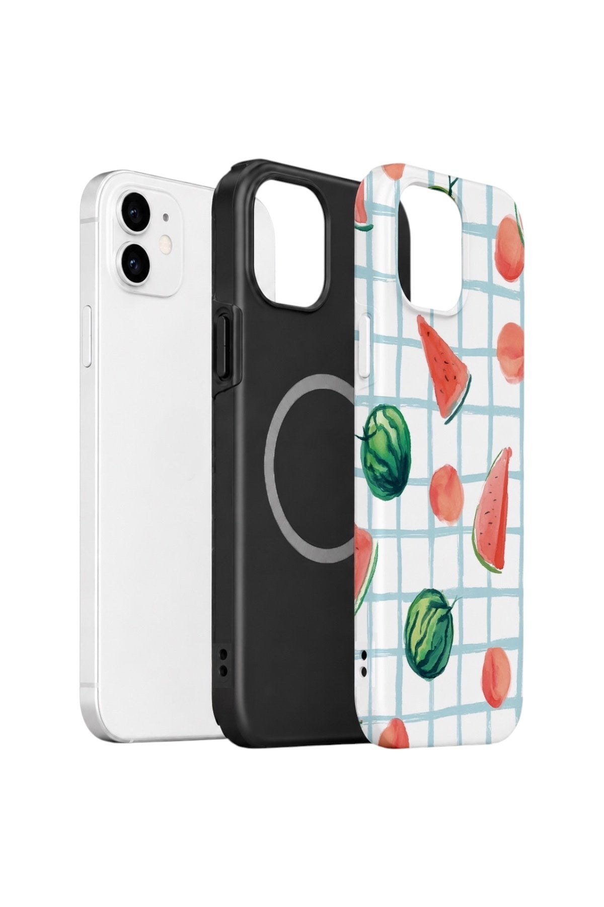iPhone 12 Vorian Çift Katmanlı MagSafe Kılıf Watermelon Grid