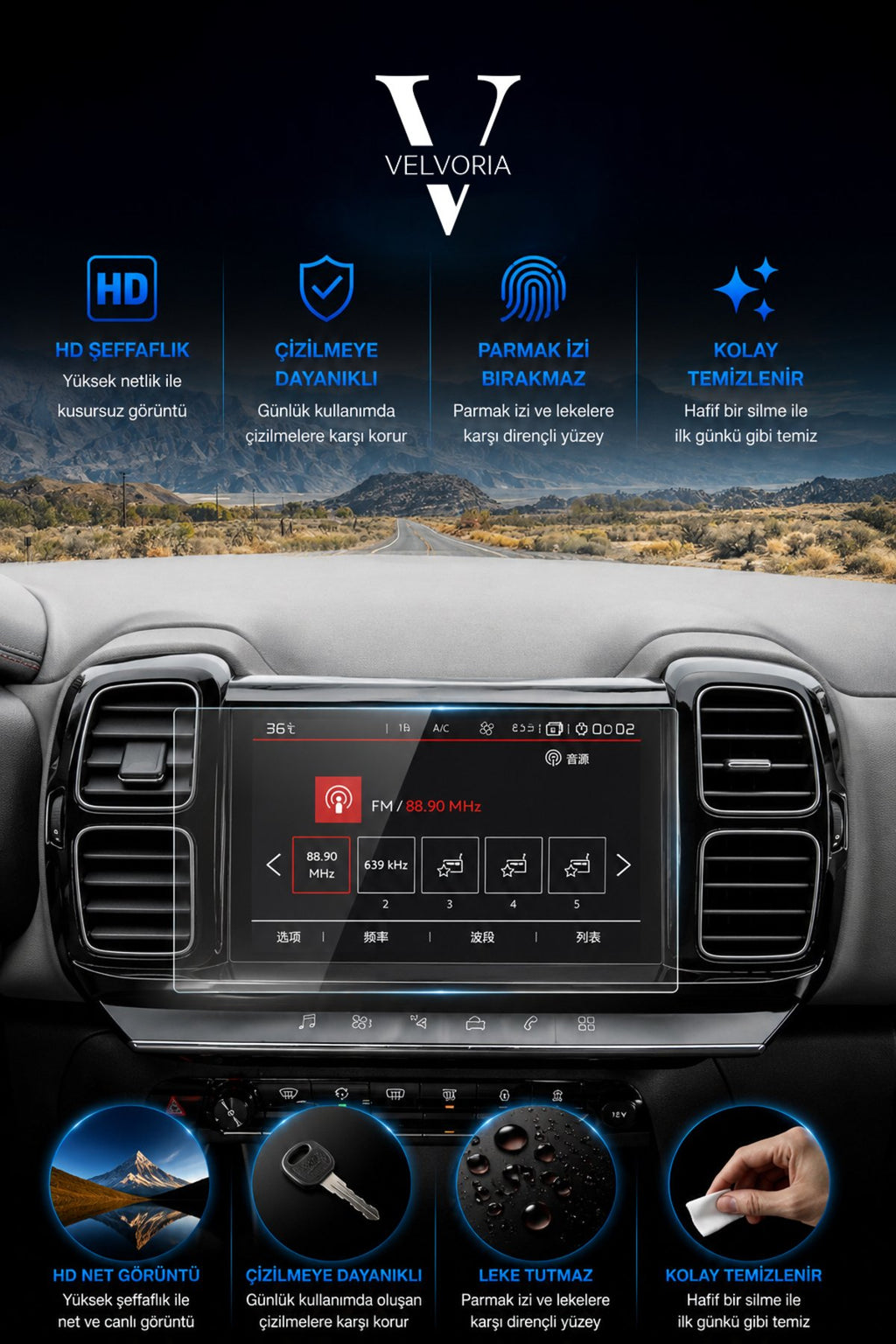 Citroen C5 Aircross Multimedya Glass Ekran Koruyucu Navigasyon Glass Ekran Koruyucu Nano
