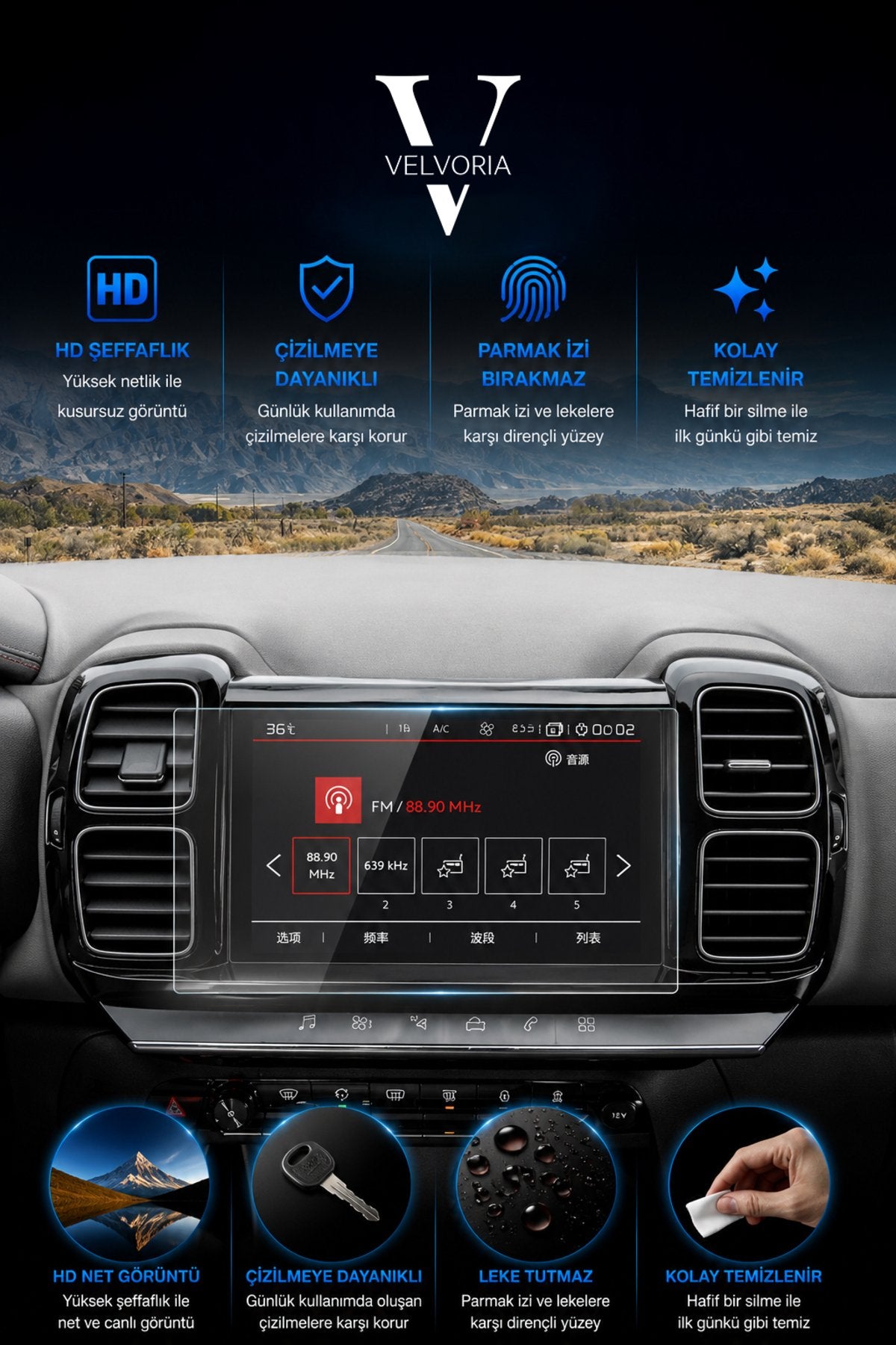 Citroen C5 Aircross Multimedya Glass Ekran Koruyucu Navigasyon Glass Ekran Koruyucu Nano