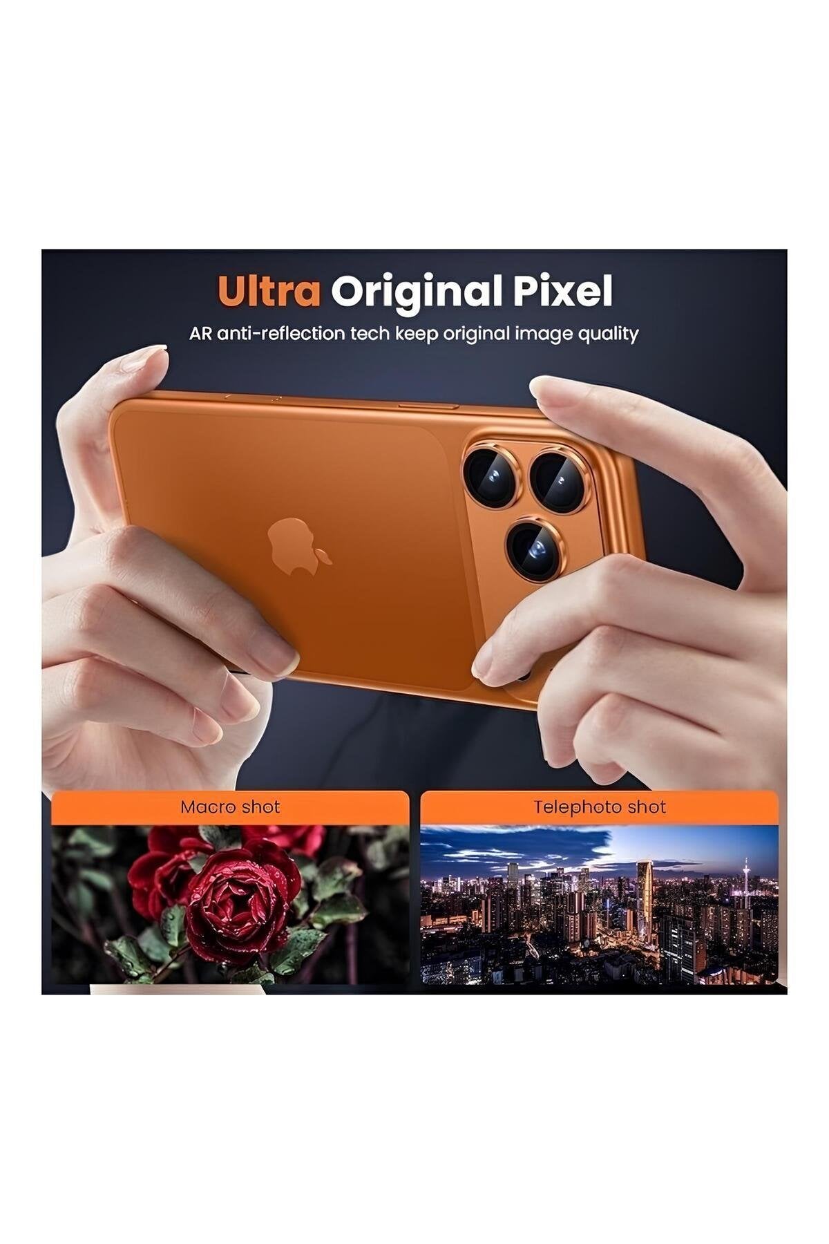 iPhone 17 Pro Max Premium Tam Kaplama Lens Koruma Turuncu