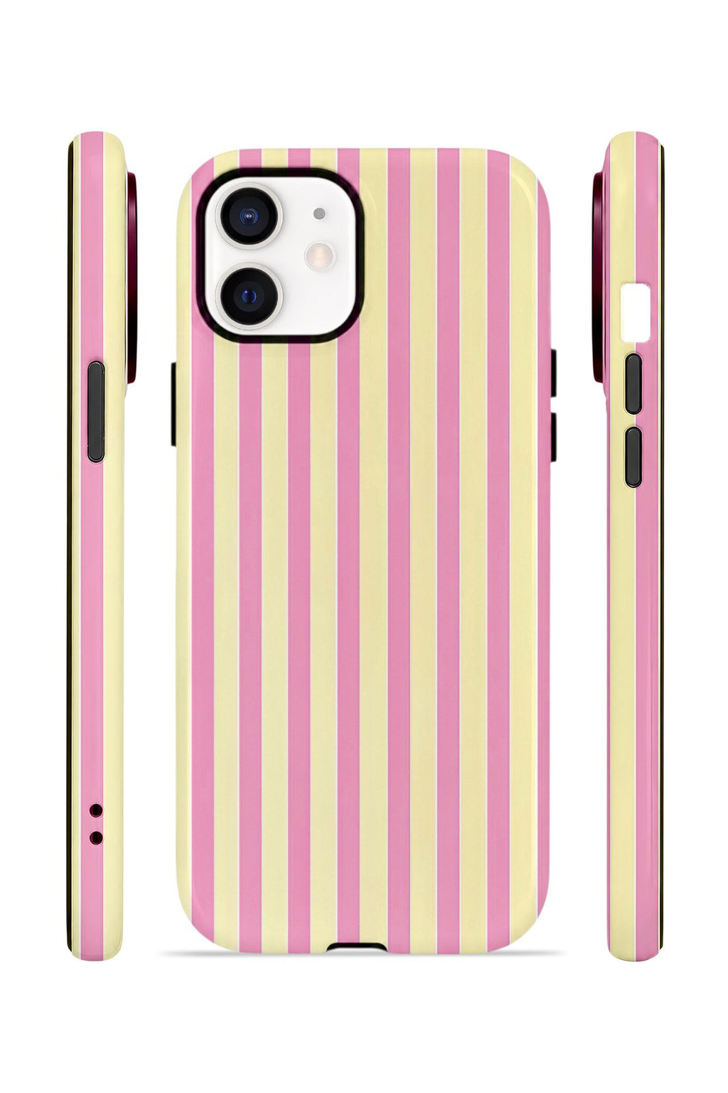 iPhone 11 Vorian Çift Katmanlı MagSafe Kılıf Pink Lemon Pinstripe