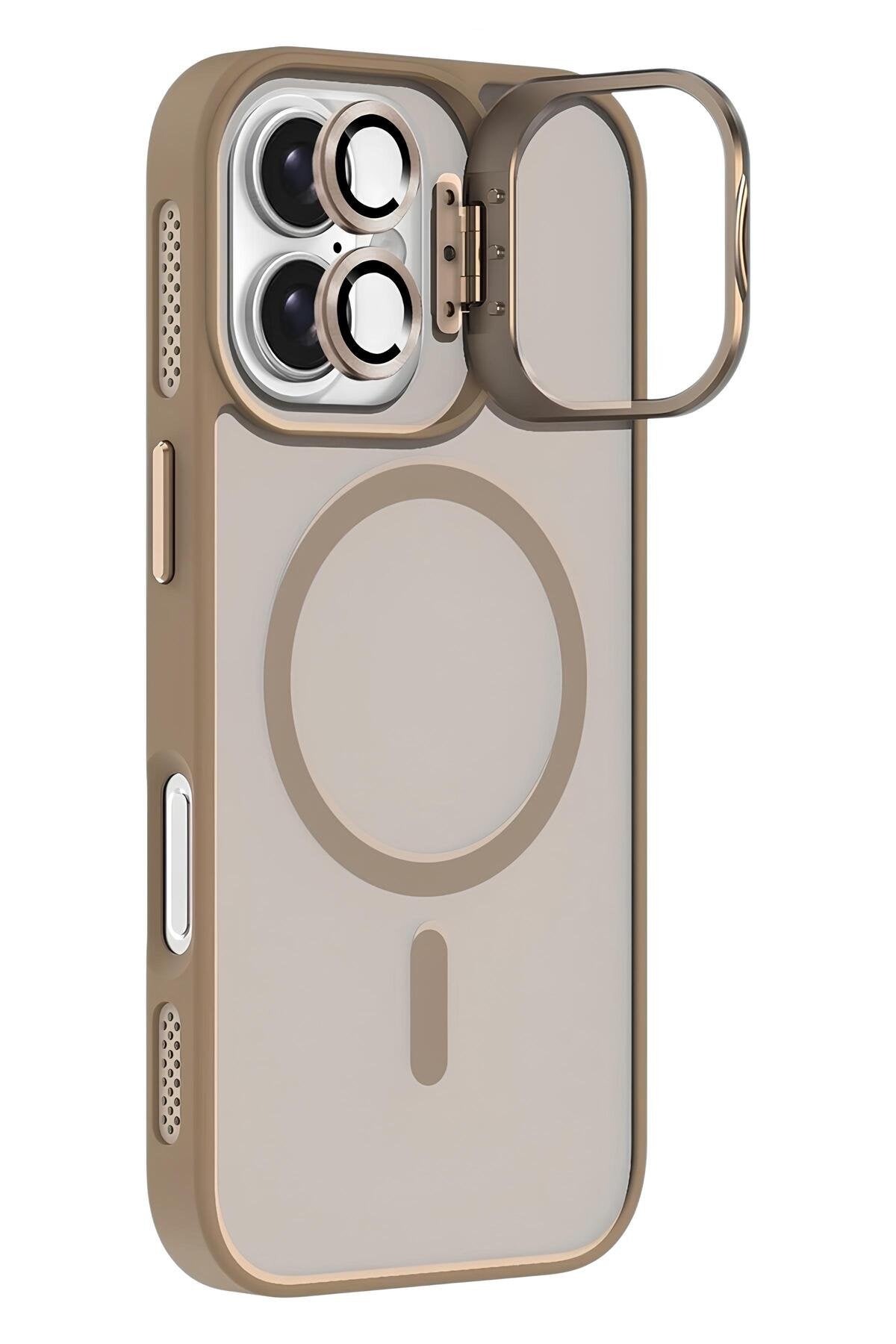 iPhone 17 6.3'' Cyrenn MagSafe Kılıf + Lens Koruyucu Kum Beji