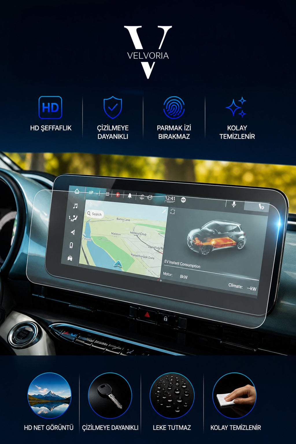 Fiat 500e 2021 2022 2023 Navigasyon Multimedya Nano Glass Ekran Koruyucu
