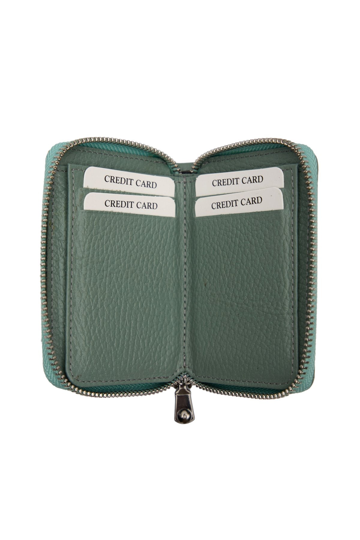 Hakiki Deri Fermuarlı Yeşil Unisex Cüzdan Kartlık