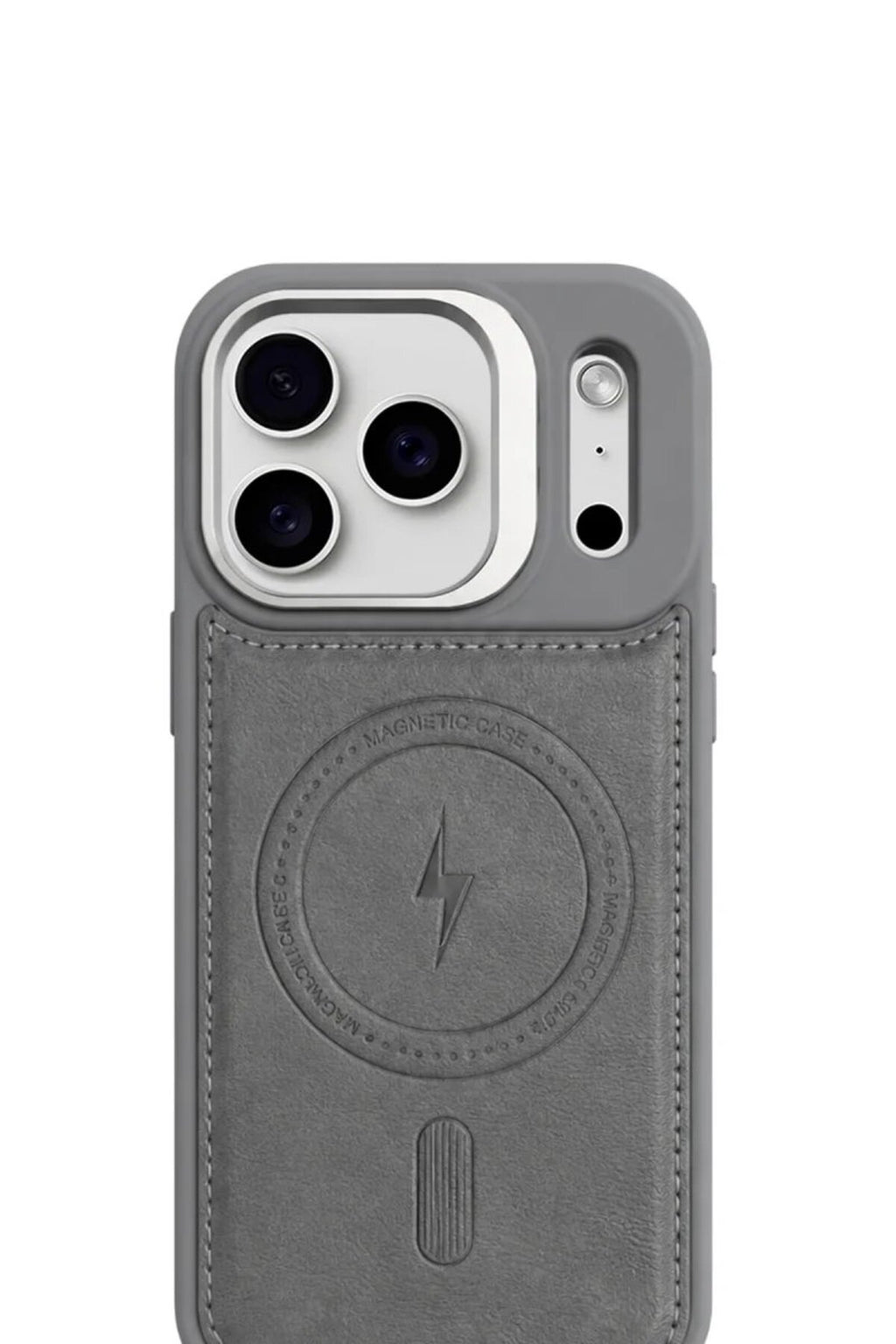iPhone 17 Pro Max GripStand MagSafe Deri Kılıf Gri