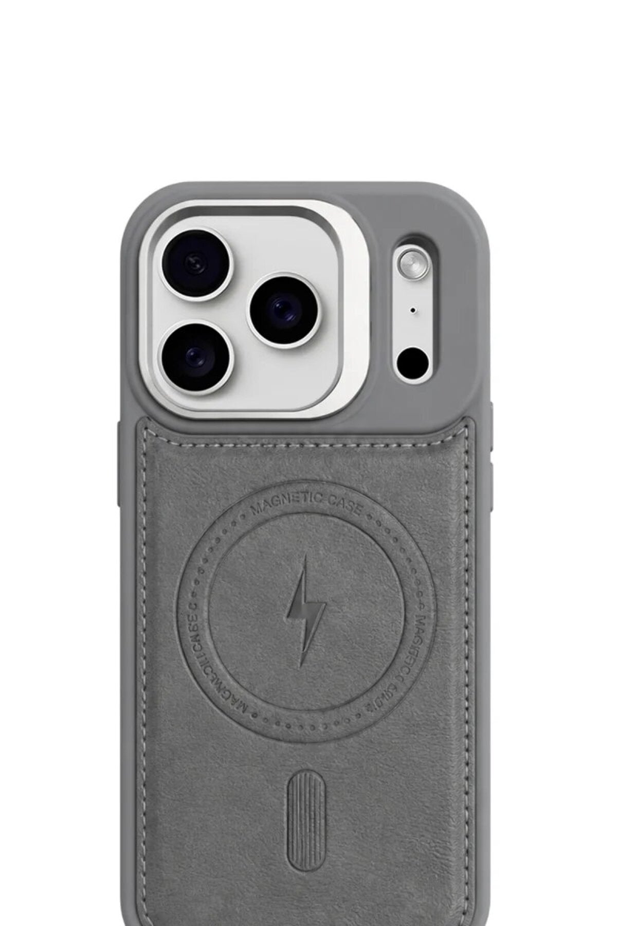 iPhone 17 Pro Max GripStand MagSafe Deri Kılıf Gri