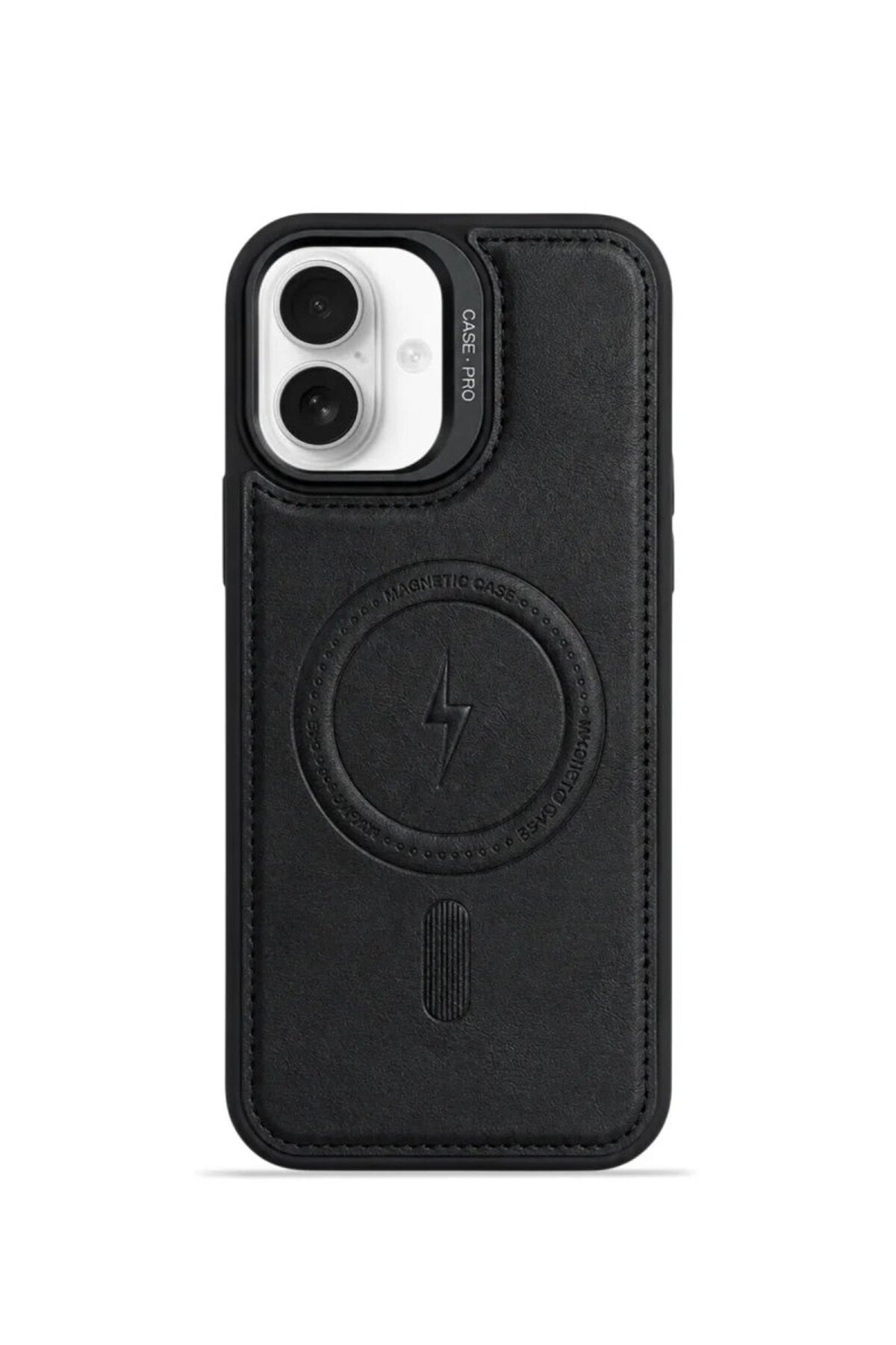iPhone 16 GripStand MagSafe Deri Kılıf Siyah