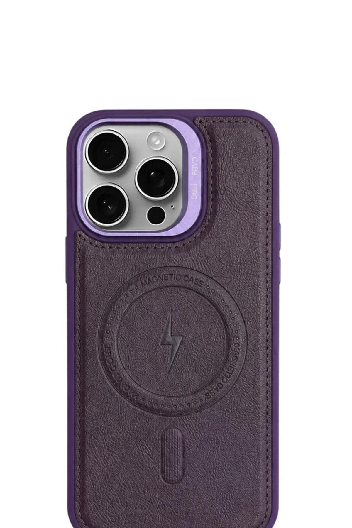 iPhone 14 GripStand MagSafe Deri Kılıf Mor