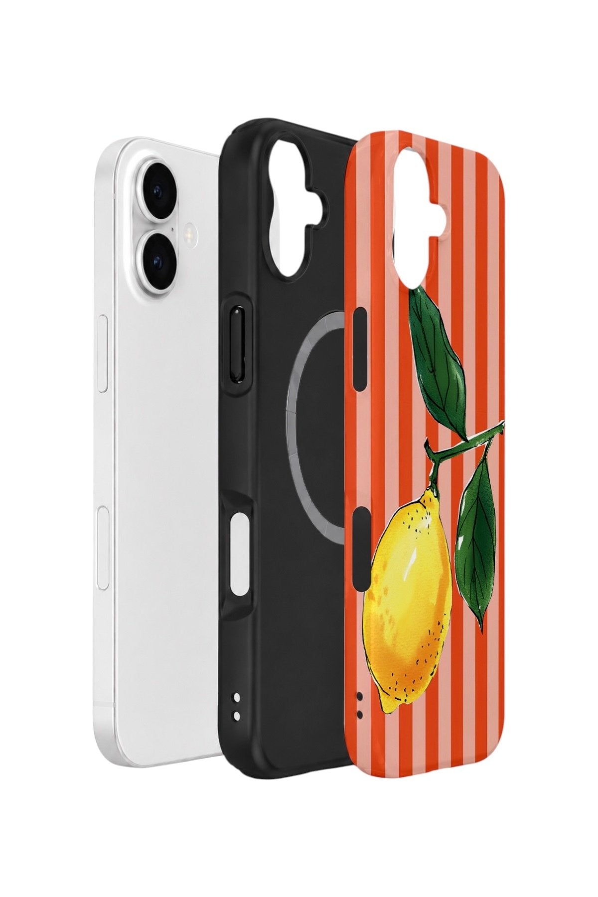 iPhone 16 Plus Vorian Çift Katmanlı MagSafe Kılıf Sicilian Lemon Red Stripe