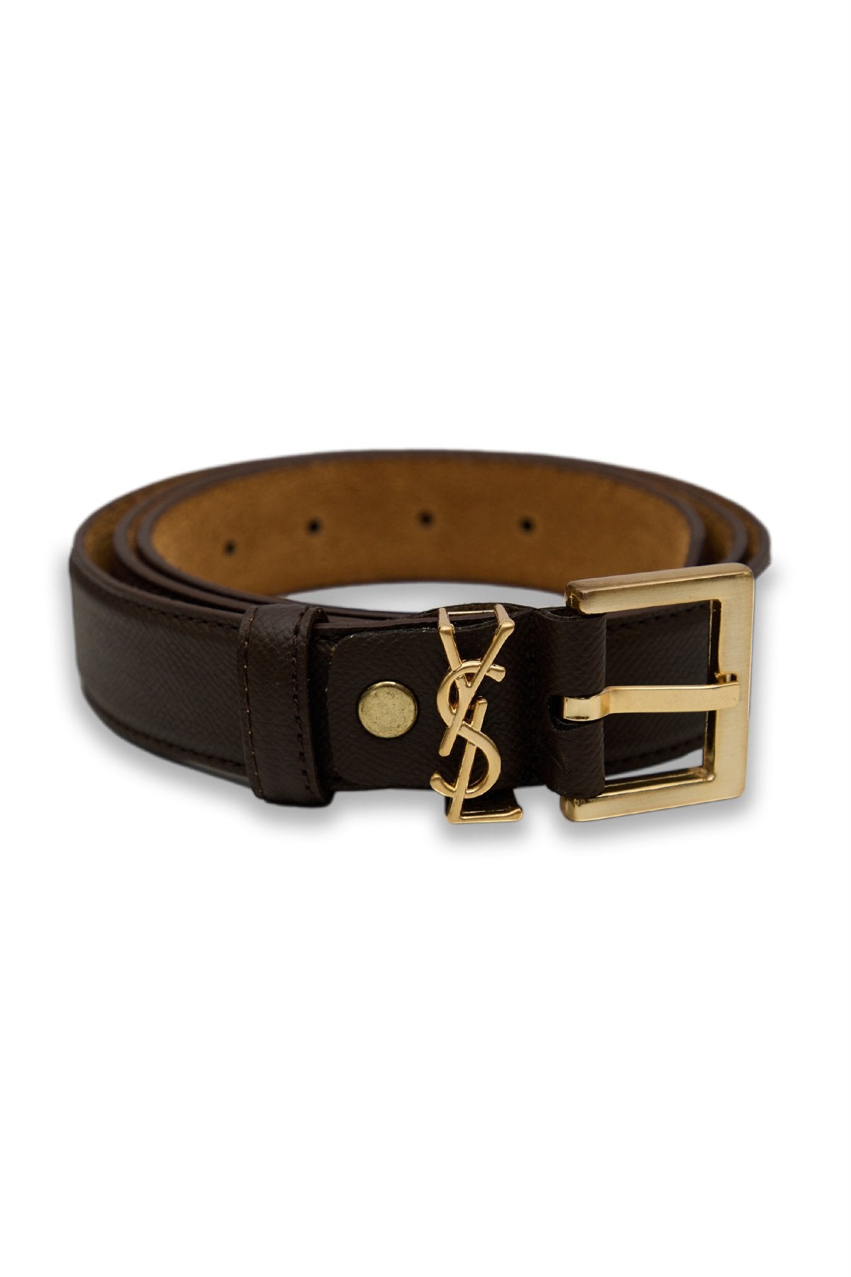 Kahverengi Kadın Parlak Gold Tokalı Deri Kemer