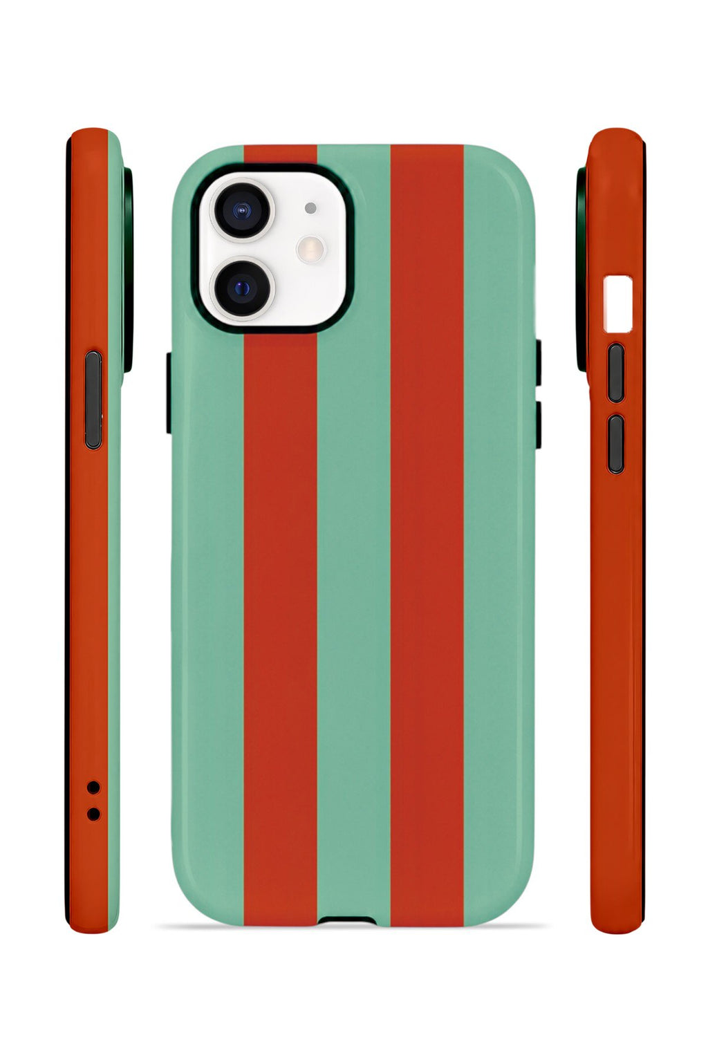 iPhone 11 Vorian Çift Katmanlı MagSafe Kılıf Terracotta Mint Stripe