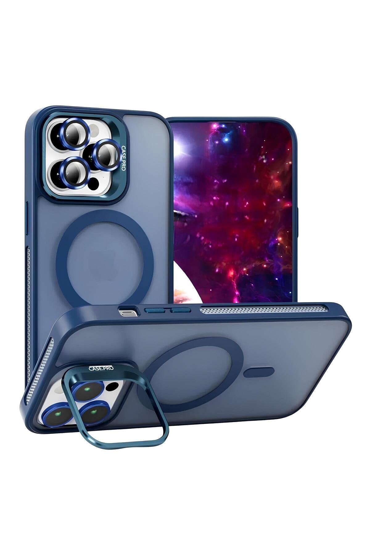 iPhone 12 Pro Max 6.7" Cyrenn MagSafe Kılıf + Lens Koruyucu Gece Mavisi