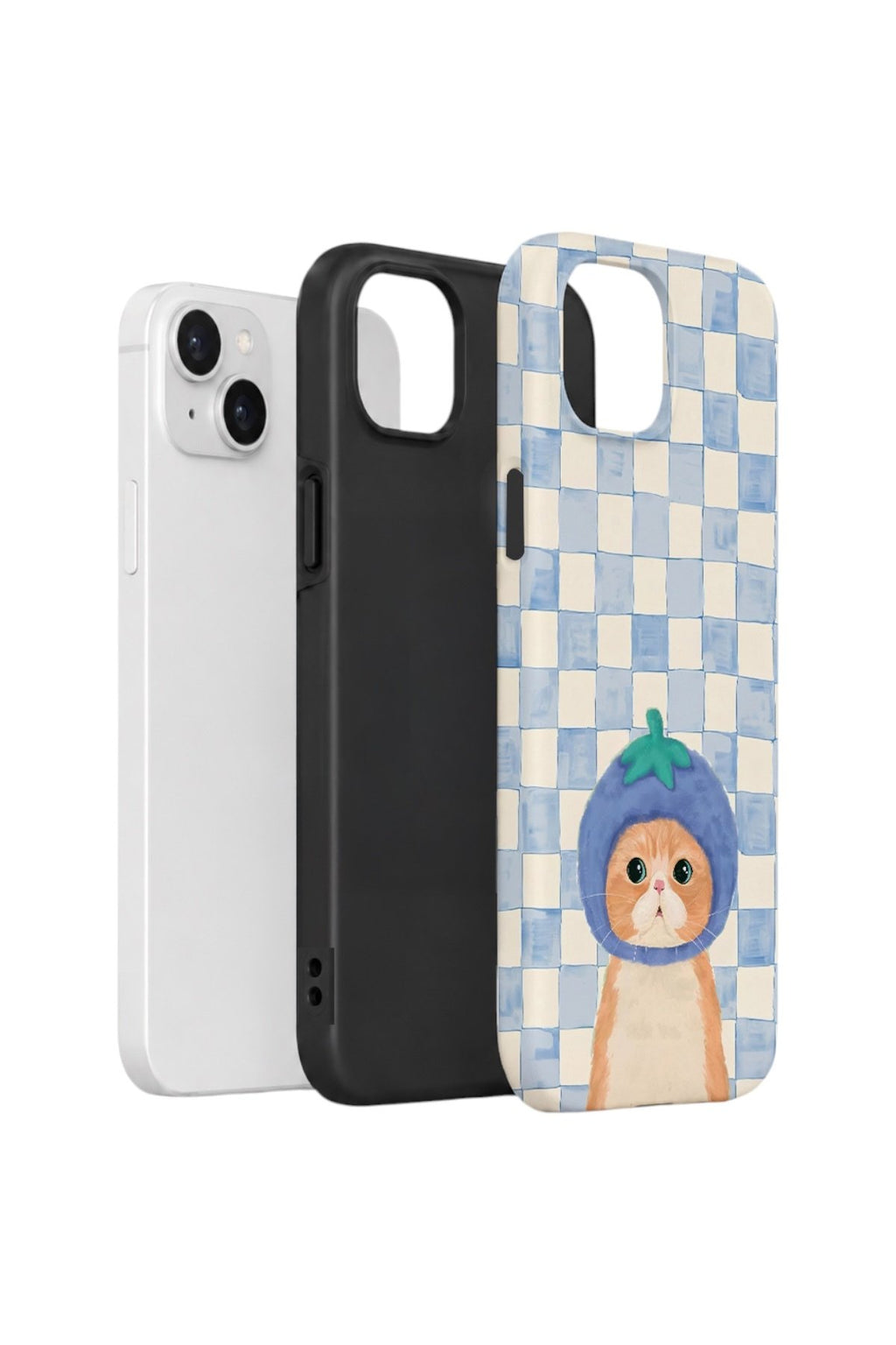 iPhone 15 Plus Vorian Çift Katmanlı Kılıf Blueberry Cat Check