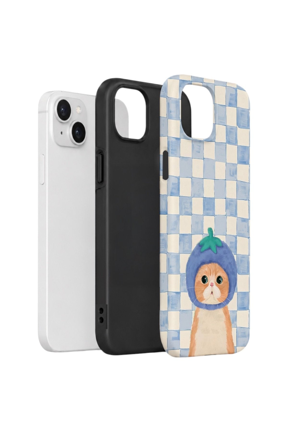 iPhone 15 Plus Vorian Çift Katmanlı Kılıf Blueberry Cat Check