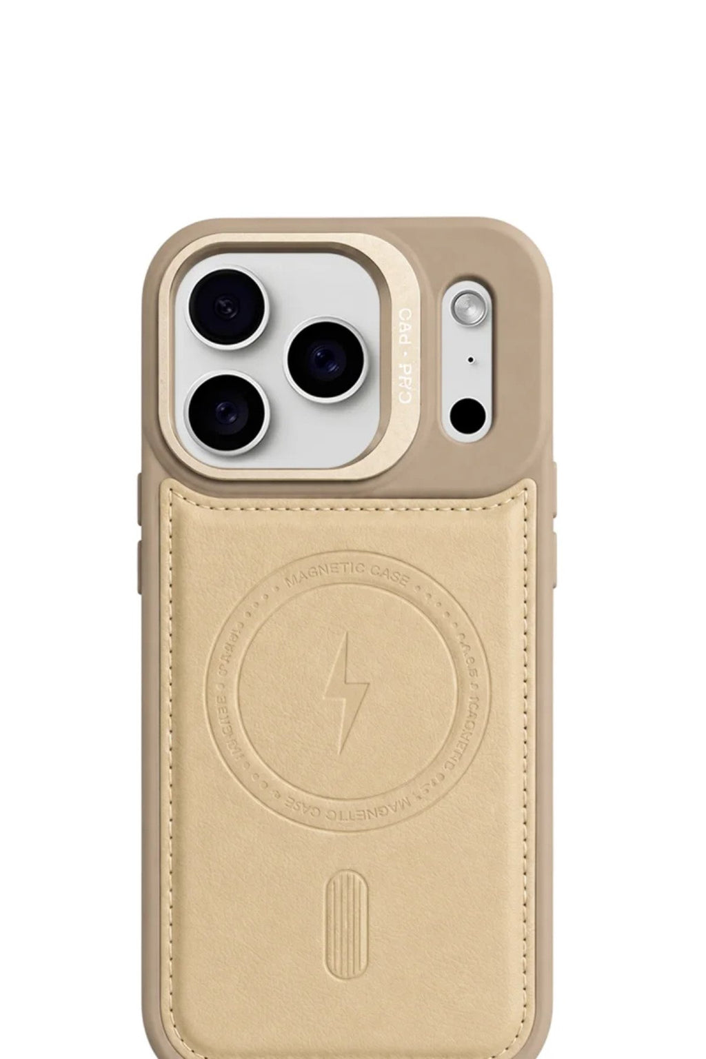 iPhone 17 Pro GripStand MagSafe Deri Kılıf Krem