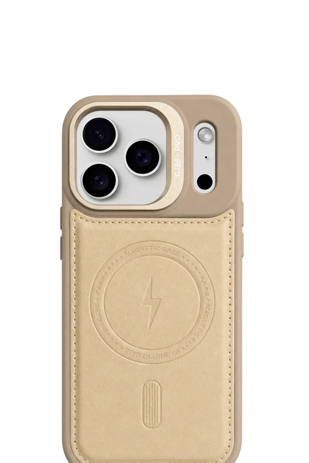 iPhone 17 Pro GripStand MagSafe Deri Kılıf Krem