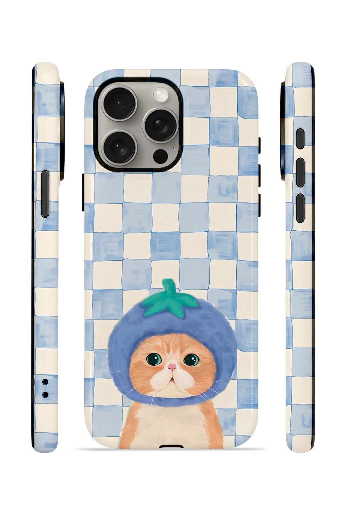 iPhone 15 Pro Vorian Çift Katmanlı MagSafe Kılıf Blueberry Cat Check
