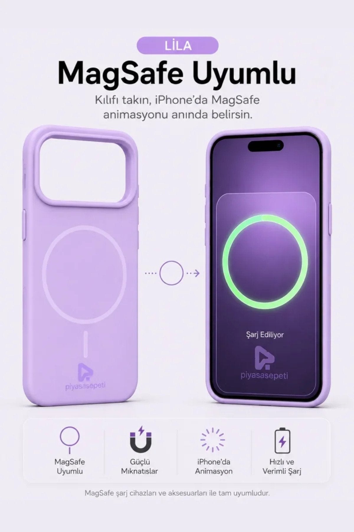 iPhone 17 Pro 6.3" Mag Core Akıllı MagSafe Animasyonlu Silikon Kılıf Lila