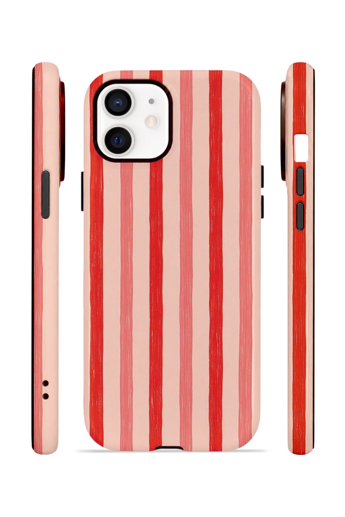 iPhone 12 Vorian Çift Katmanlı Kılıf Coral Cream Stripe