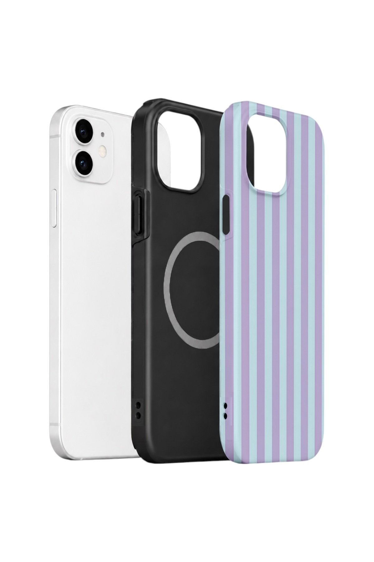 iPhone 12 Vorian Çift Katmanlı MagSafe Kılıf Lilac Riviera Stripe