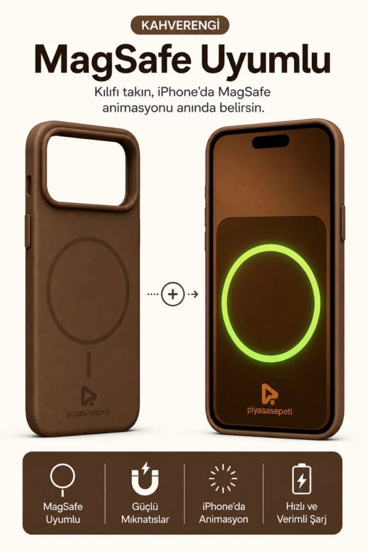 iPhone 17 Pro Max Mag Core Akıllı MagSafe Animasyonlu Silikon Kılıf Kahverengi