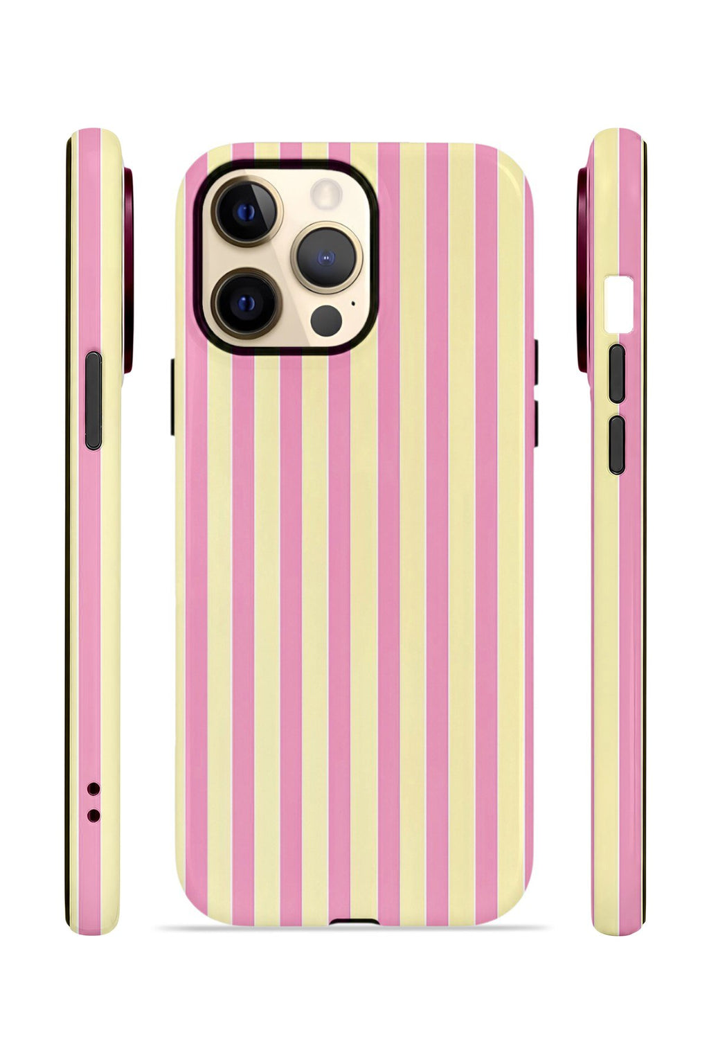 iPhone 13 Pro Max Vorian Çift Katmanlı Kılıf Pink Lemon Pinstripe