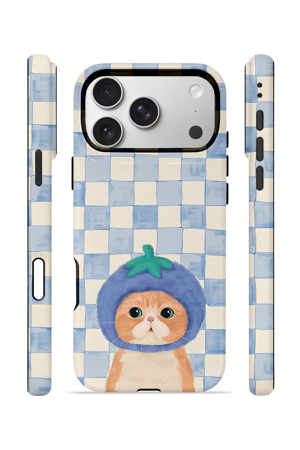 iPhone 17 Pro Vorian Çift Katmanlı Kılıf Blueberry Cat Check