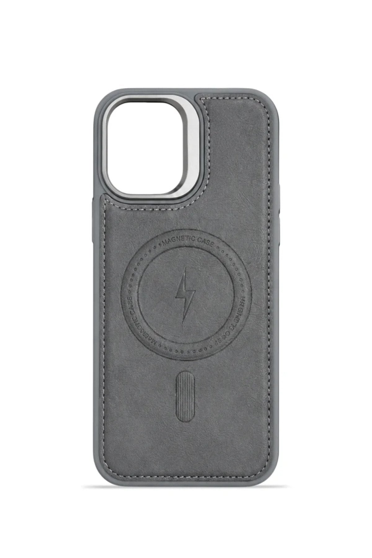 iPhone 17 GripStand MagSafe Deri Kılıf Gri