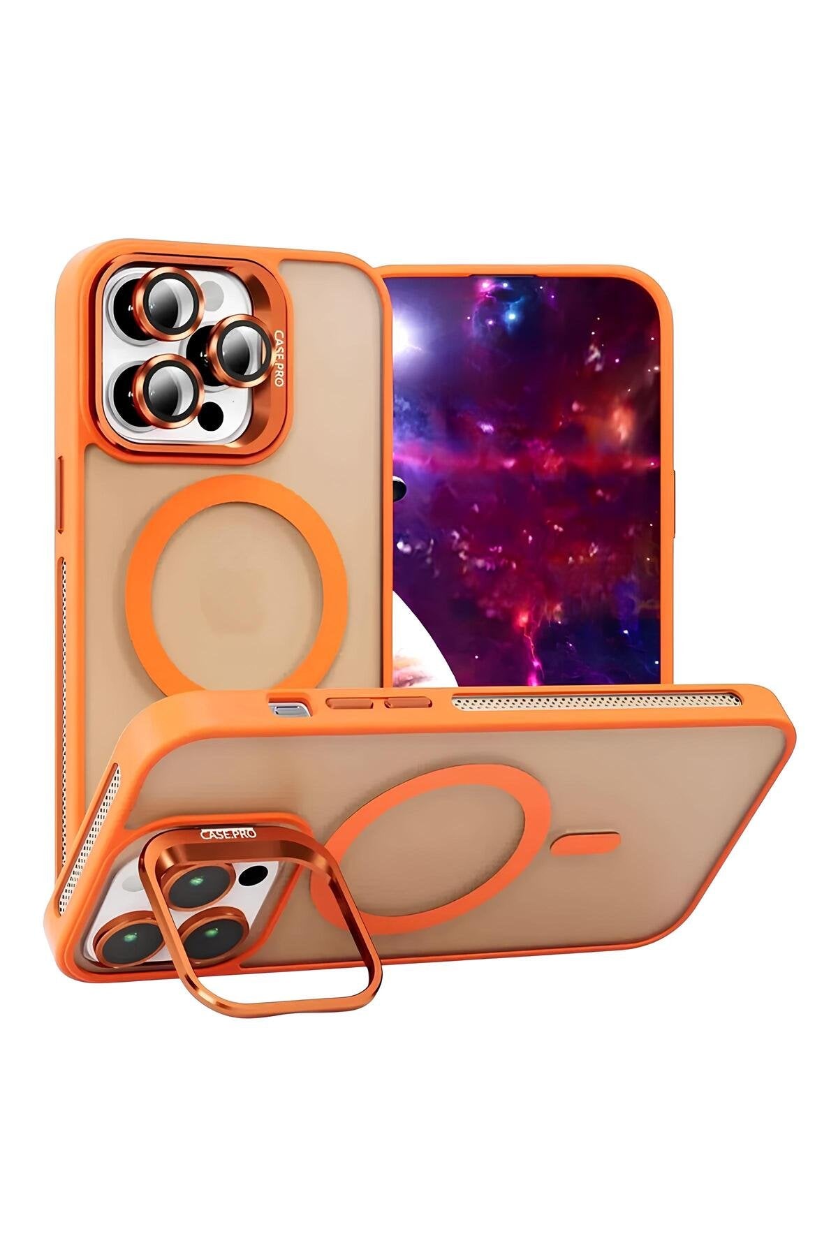 iPhone 14 Pro 6.1" Cyrenn MagSafe Kılıf + Lens Koruyucu Enerji Turuncusu
