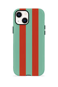 iPhone 13 Vorian Çift Katmanlı Kılıf Terracotta Mint Stripe