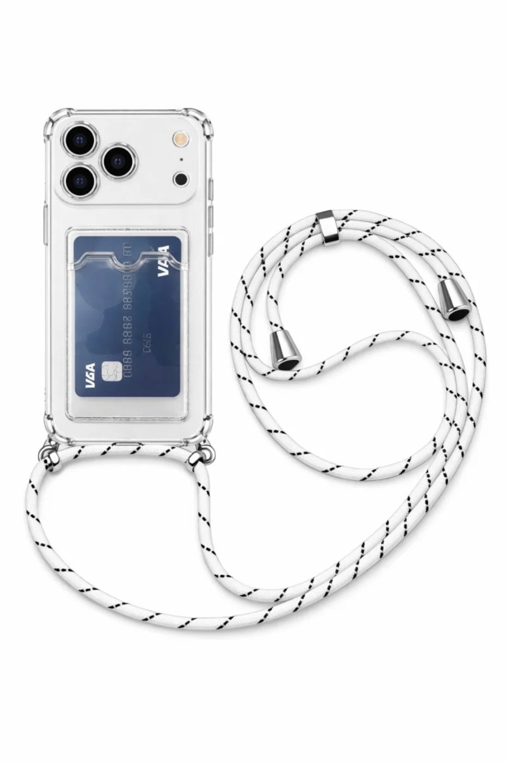 iPhone 17 Pro Max Kartlıklı Antişok Askılı Kılıf Beyaz