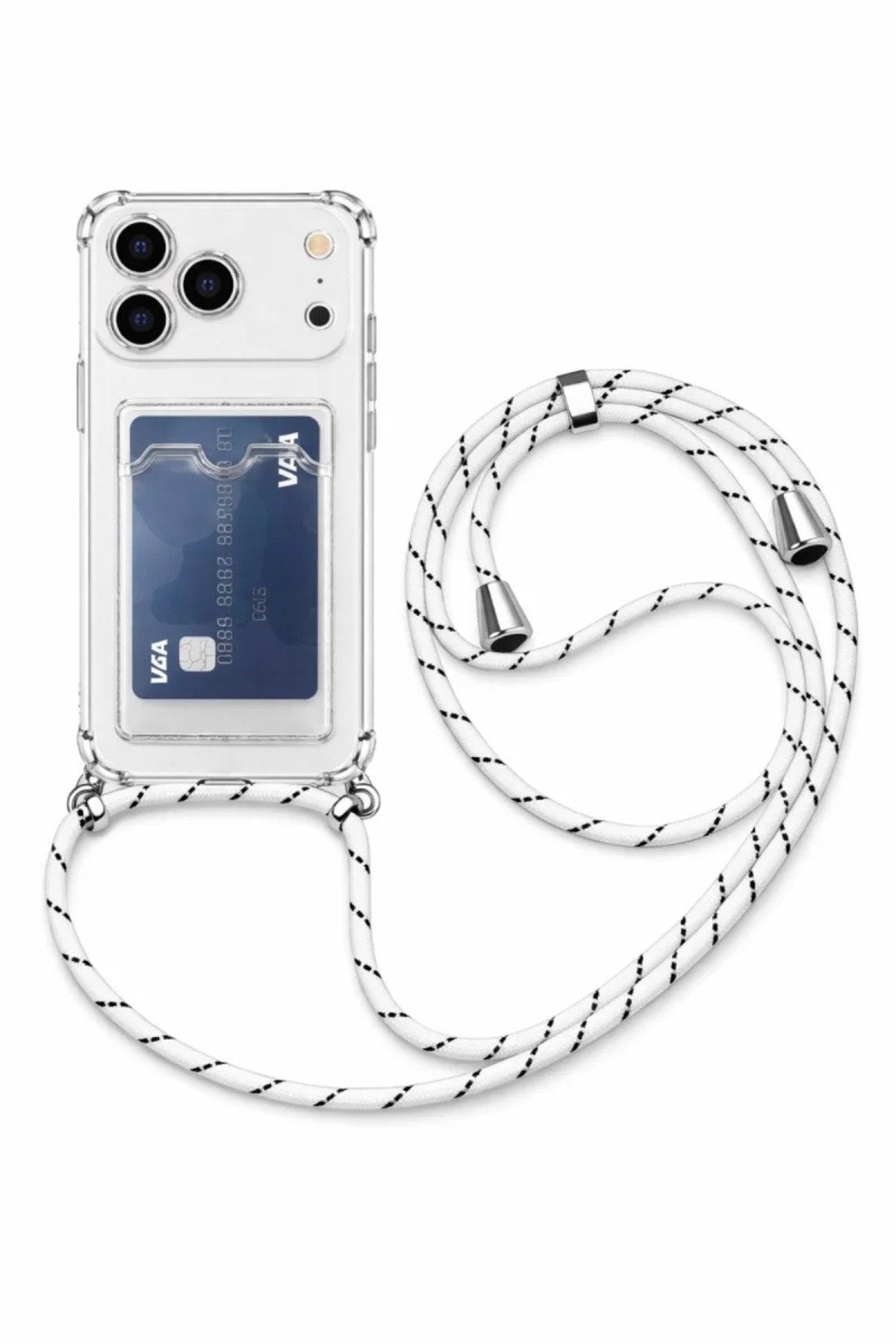 iPhone 17 Pro Max Kartlıklı Antişok Askılı Kılıf Beyaz